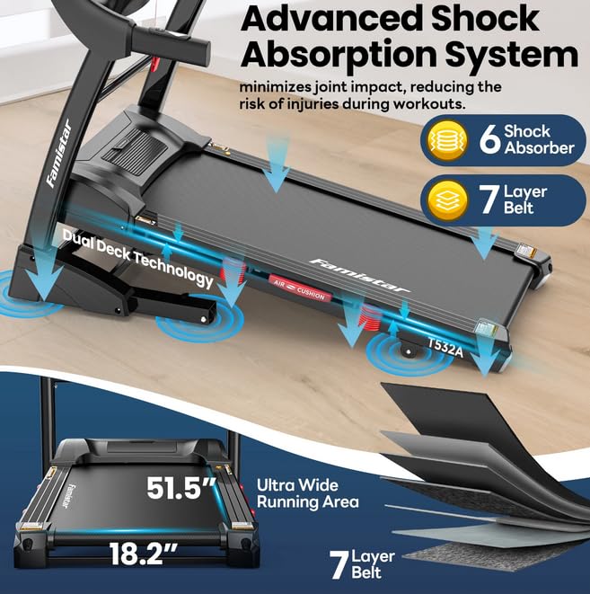 Image of 15% Auto Incline Treadmill 5.1HP for Home, Folding Treadmill w / 300LB Capacity, Dual HiFi Speaker, App Control w /Virtual Running, 64+7 Programs, 6 Point Shock-Absorbing Cushions