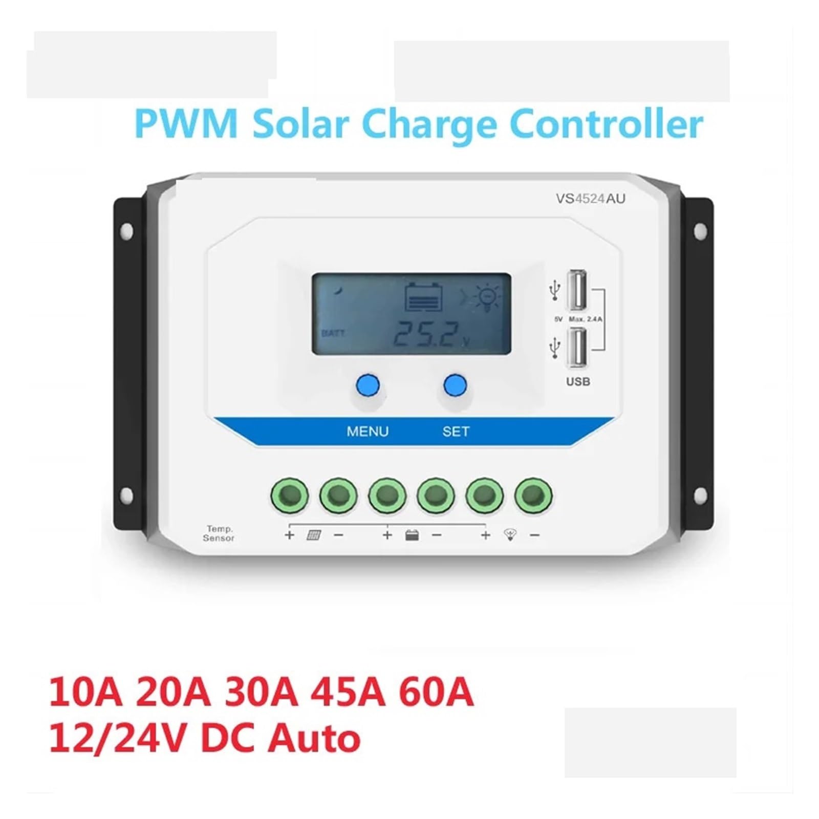 Regolatore di Carica Pannello Solare, 10A20A30A PWM Regolatore di Carica Solare 12V24V Auto 45A 60A Regolatore for Il Solare Diaplay LCD Due Porte USB(20A)