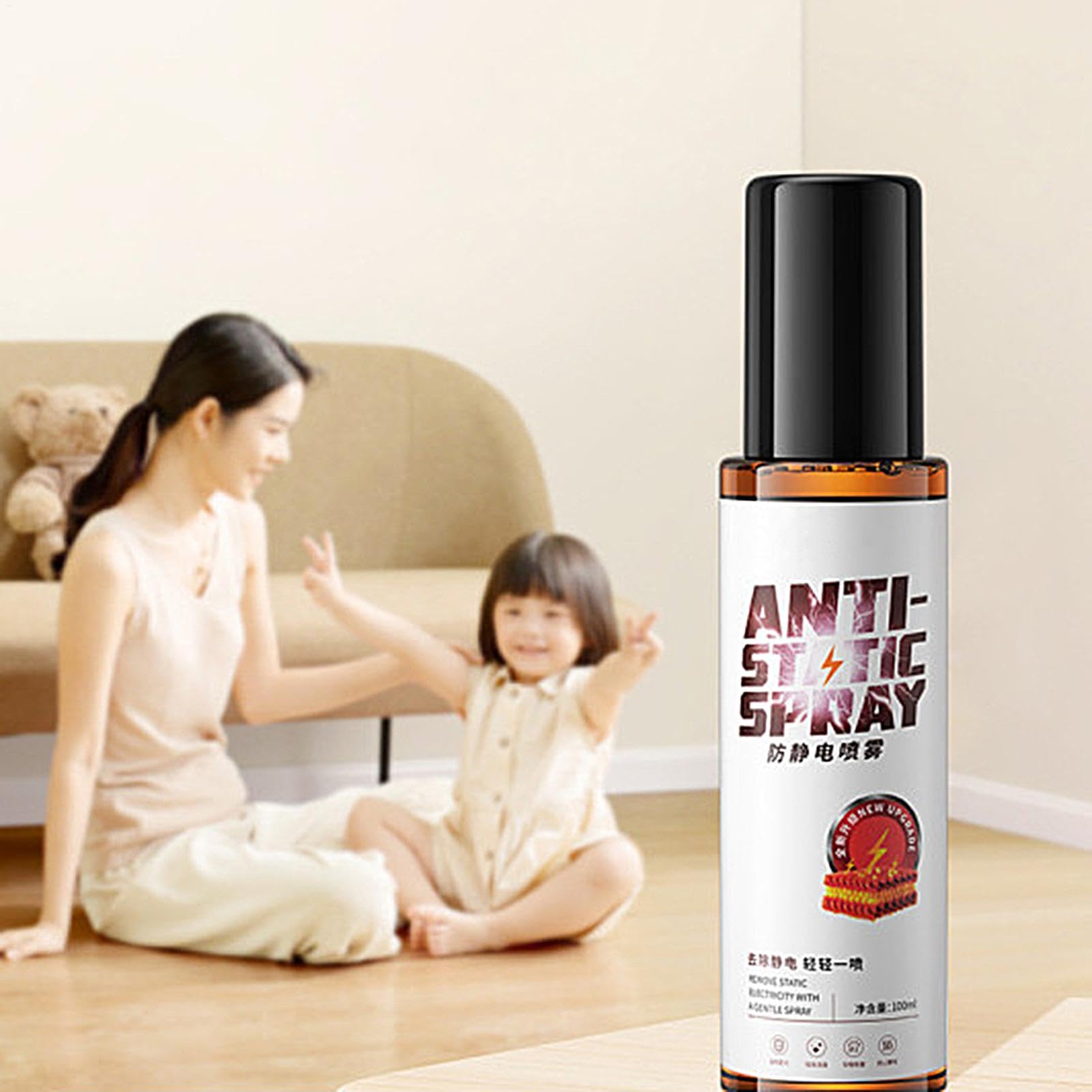 Uroczy antystatyczny spray, spray do zapobiegania statycznemu, 100 ml natychmiastowy odświeżacz tkanin, statyczny spray redukujący przyleganie, usuwanie elektryczności statycznej, antystatyczny