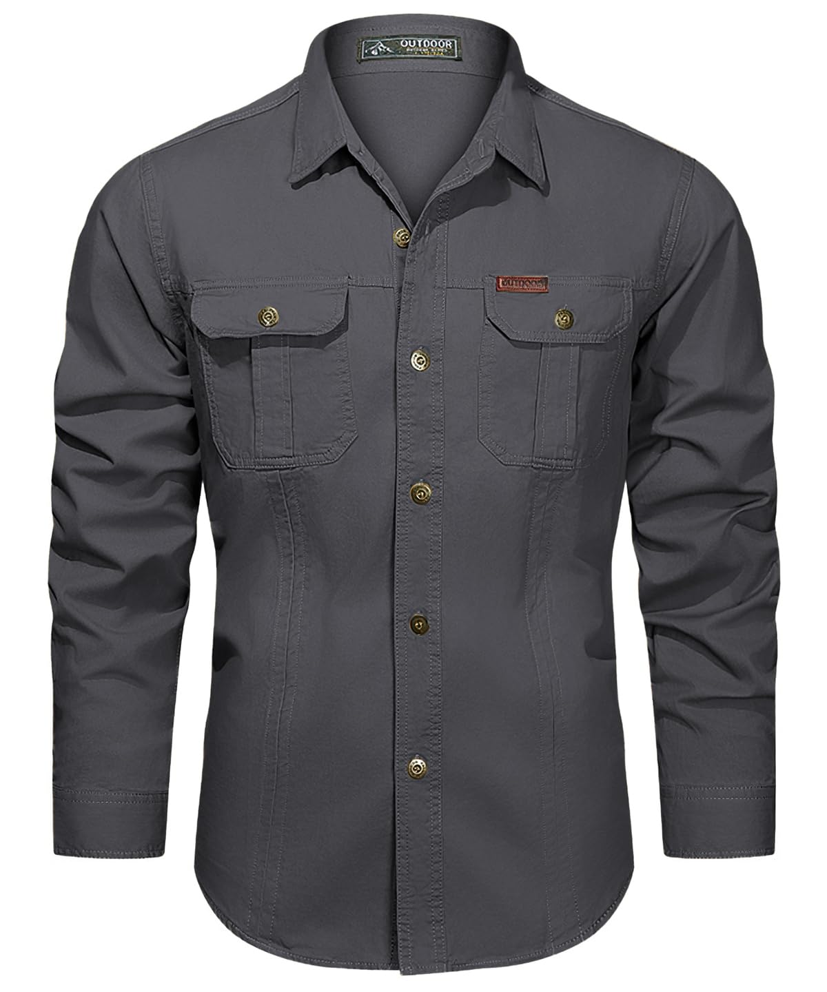 Casey Kevin Chemise de Militaire à Manches Longues pour Homme en Coton, Chemise Cargo Vintage pour Travail Extérieur Randonnée Tactique, Boutonnée, 2 Poches, Regular Fit