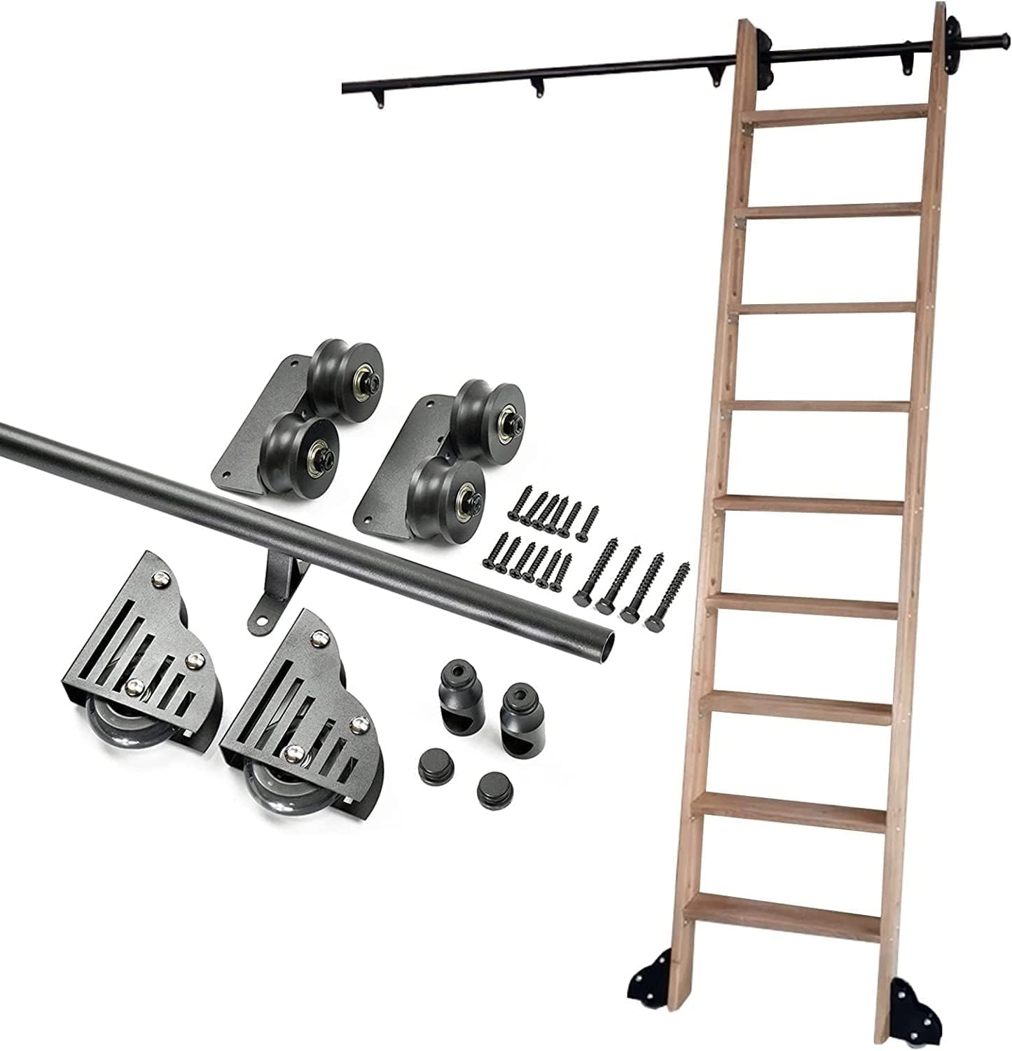 LWJSOCP Sliding Barn Door Hardware Kit Sliding Rail Track Mobile Ladder Track, Rolling Ladder Hardware Library Sliding Ladder Hardware Kit (No Ladder)/Black/16Ft/500Cm