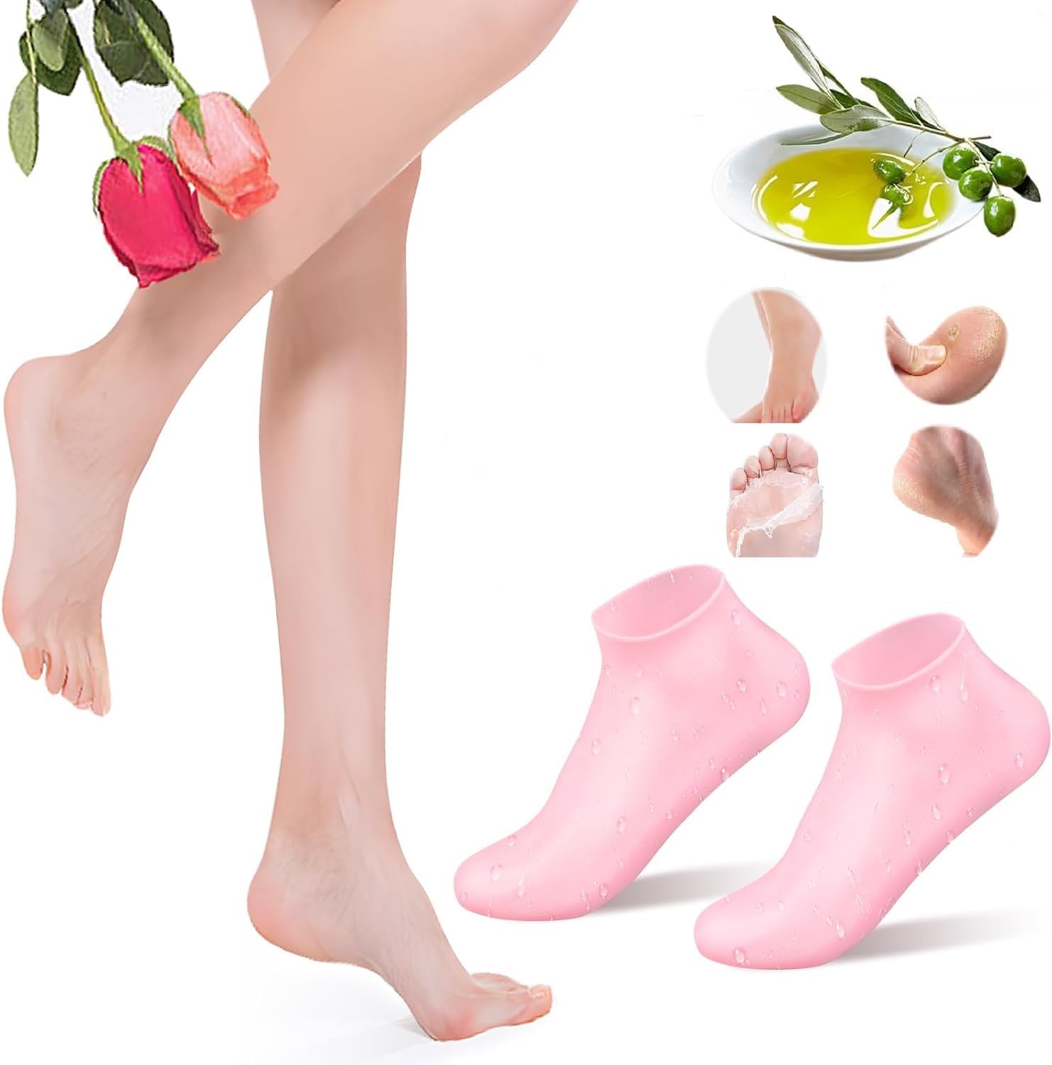 SHYAM EXPORT Silicone Socks for Women - Moisturizing Foot Socks, Soft Gel Aloe Socks, Spa Pedicure Socks for Repairing Dry Feet, Cracked Heels, and Softening Rough Skin and Calluses (Pink) (B0DB2LBX15) Amazon Price History, Amazon Price Tracker
