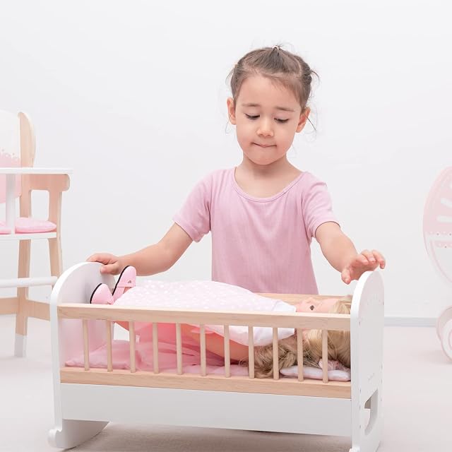 Foto 5 de 5 de Woet® Cama para Muñecas de Juguete de Madera para Niños - con Manta y Almohada - para Muñecas hasta 43 cm