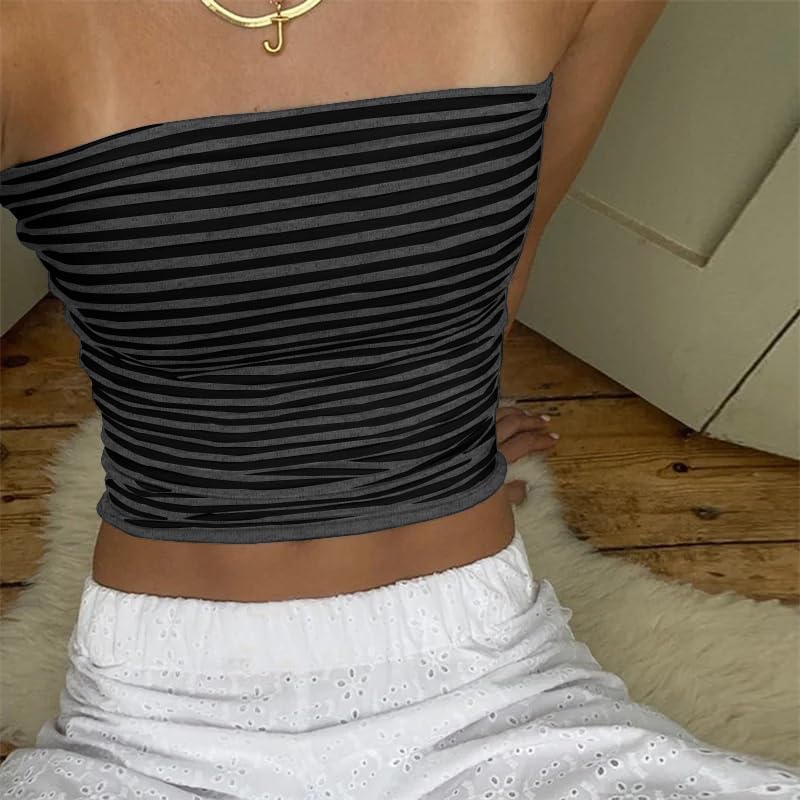 Cioatin Women Strapless Striped Bandeau Tube Tops Y2K Aesthetic Sleeveless Backless Crop Tank Going Out Summer Girls - Image 2