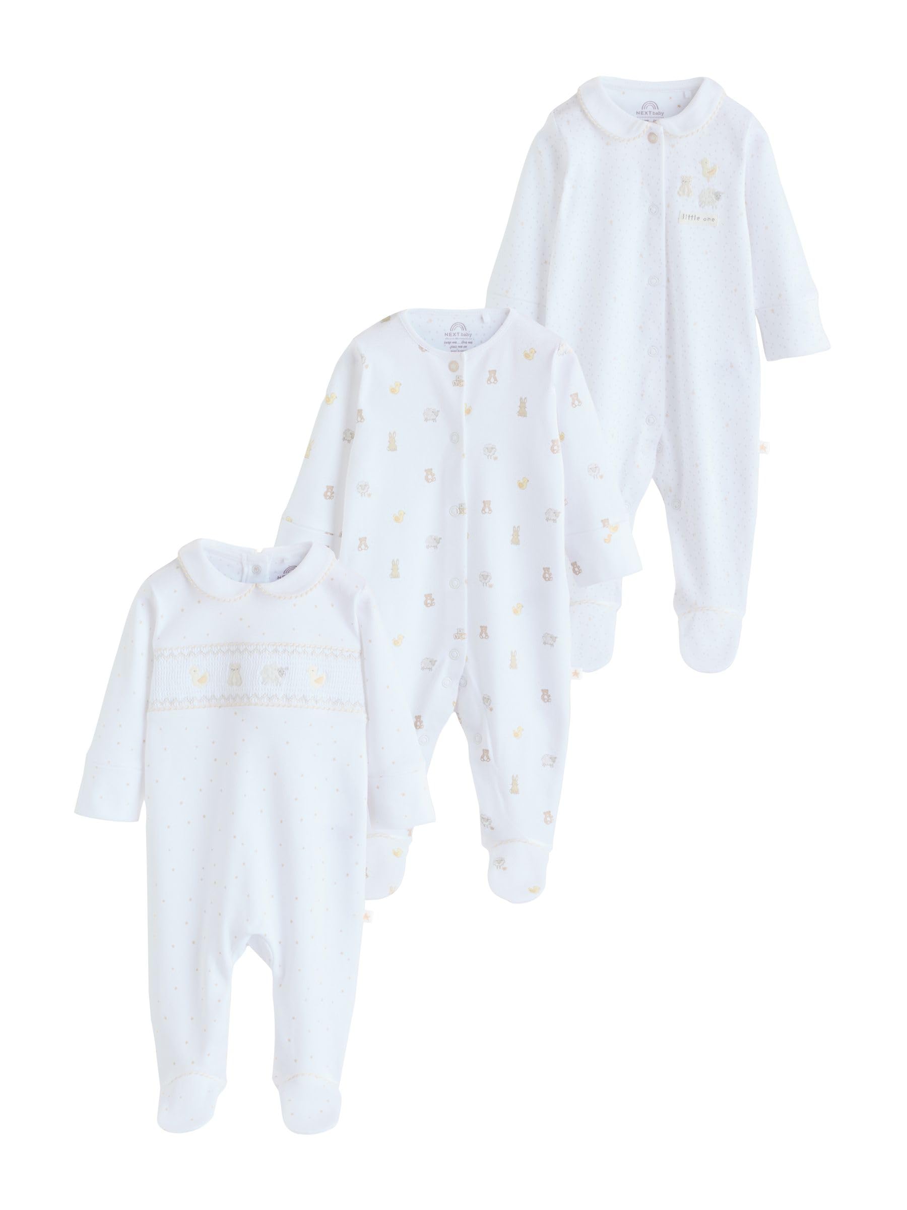 NEXT Unisex Bambino Confezione da 3 Tutine Bebè | Neonato, Standard, Mid Rise, Button, 100% cotone