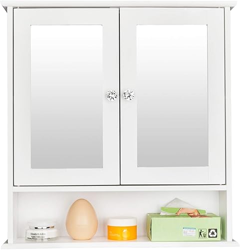 Miniatura 7 de Gabinete de espejo de baño, espejo de puerta doble, baño interior, estante montado en la pared, color blanco