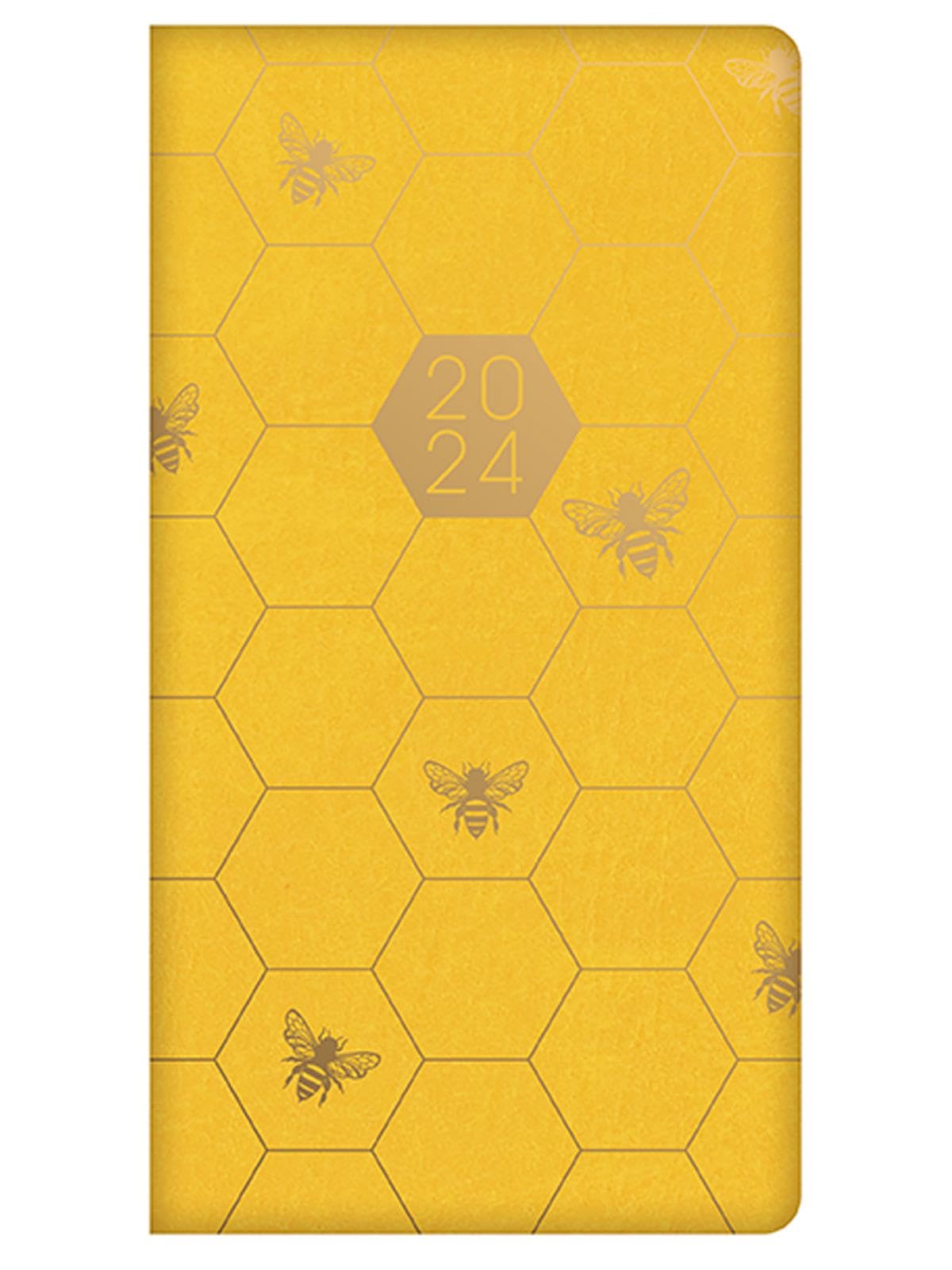 Tallon 2024 Stylish Yellow Hardcover Slimline Diary Planner Week to View Bee Honeycomb Design, Slimline (160mm x 83mm)