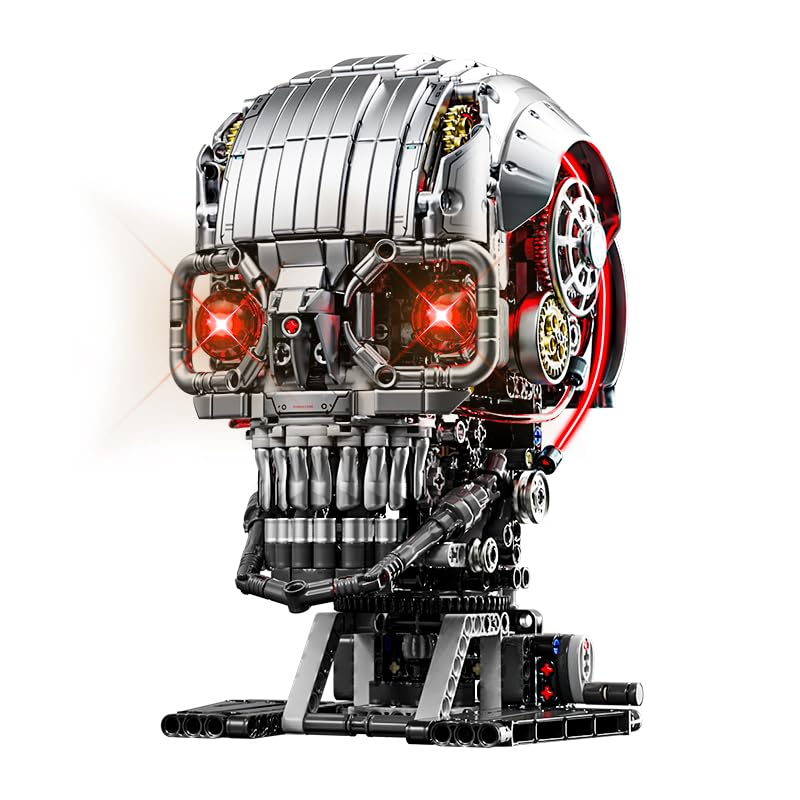 Image of SKY LINE OCEAN Mechanical Skull Building Block Set - 1099+ PCS Poseable 3D Skull Model with Moving Jaw, Steampunk Gothic STEM Construction Kit, Collectible Horror Decor Gift for Teens & Adults [14+]