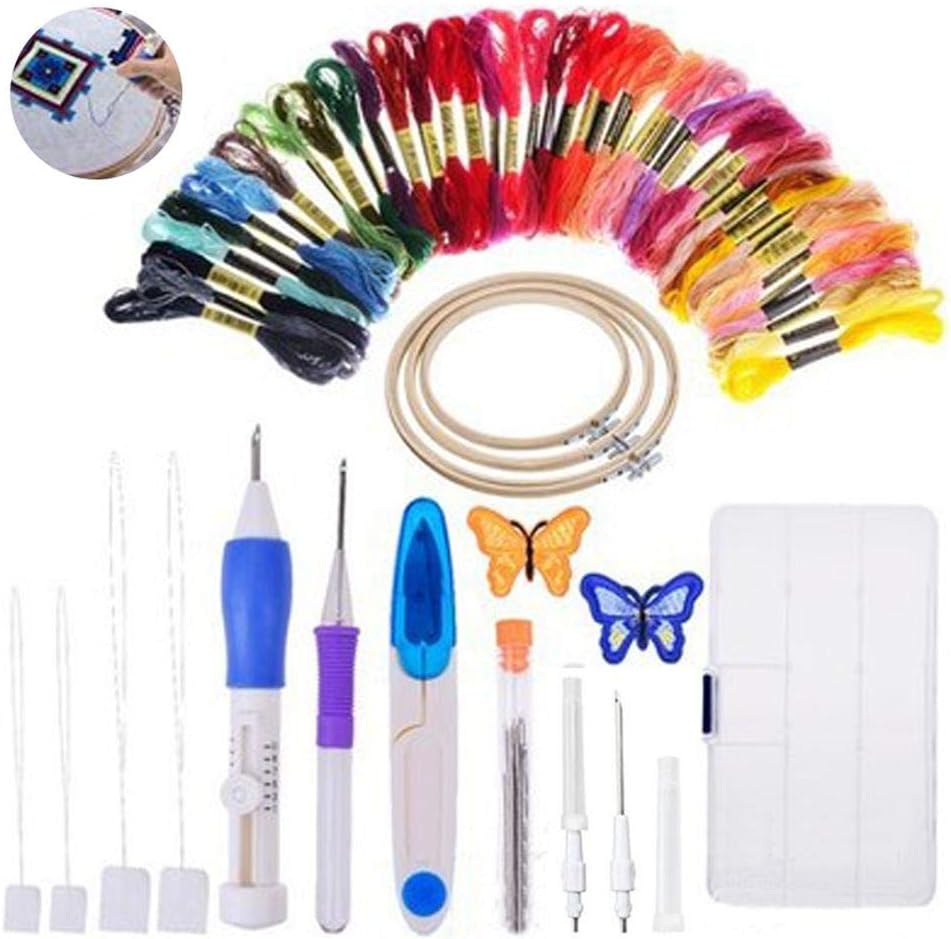 Kitabetty Embroidery Starter Kit, Cross Stitch Embroidery Tool Kit, Including Embroidery Needle, 50 Color Threads, Instructions, 3 Embroidery Hoops, Suitable for Beginners, 74