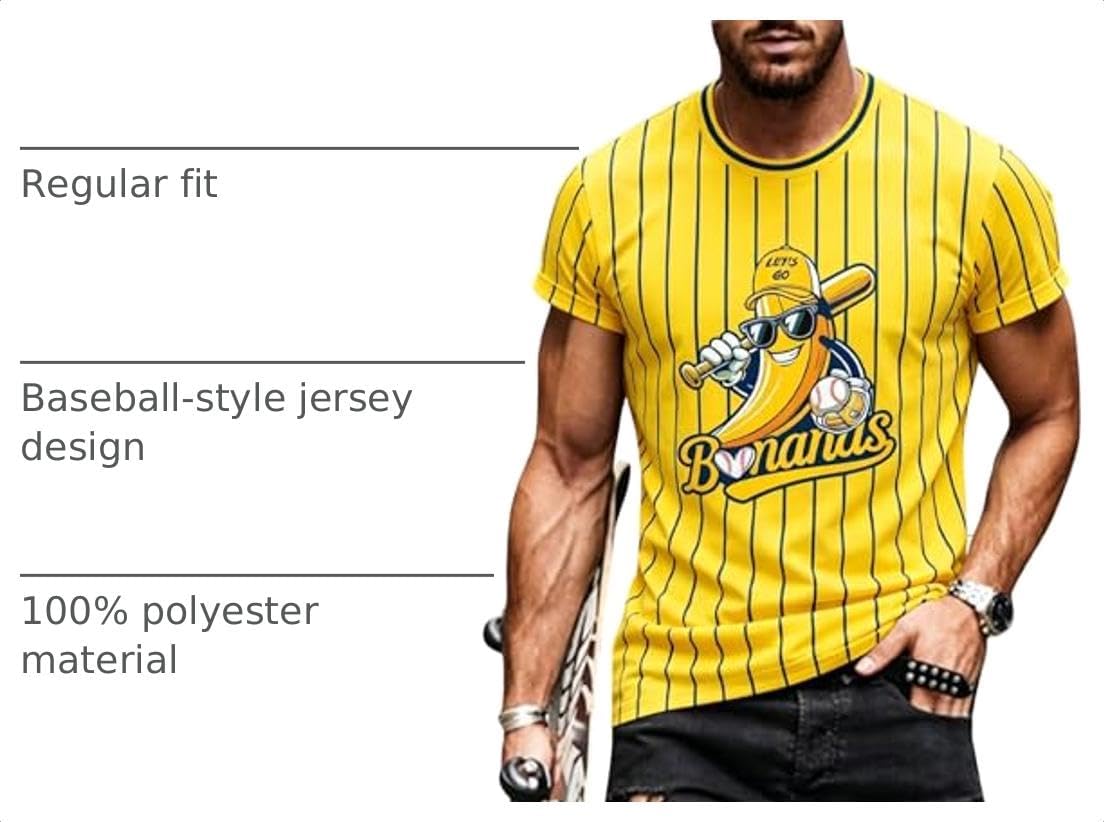 Baseball Jersey Men Funny Banana Shirt Stripe Crew Neck Short Sleeve Tee