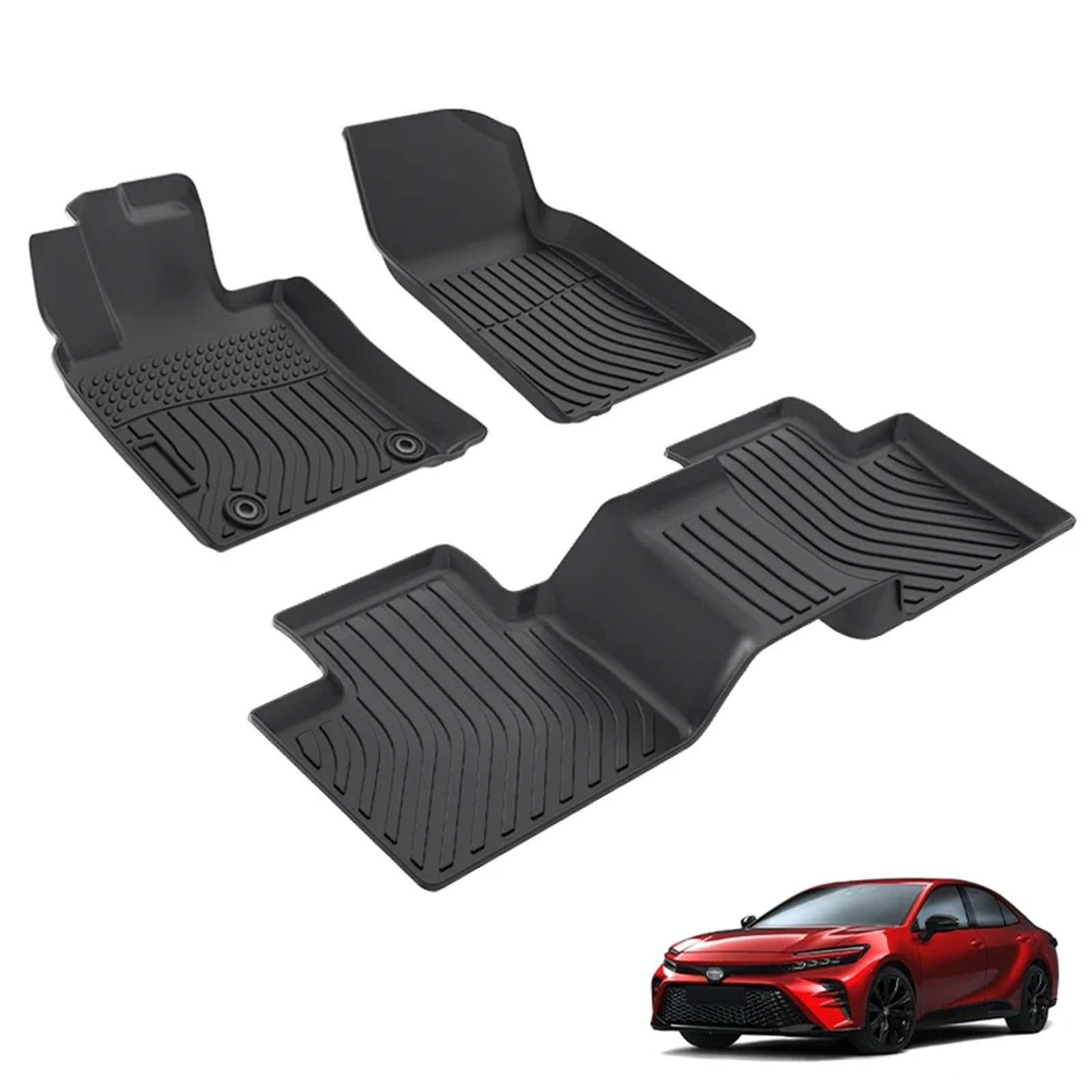 TPE Car Foot Mats Rubber Trunk Thermoformed Deep Dish Matting for Toyota Camry 2025 Carpet Floor Grey — view 3