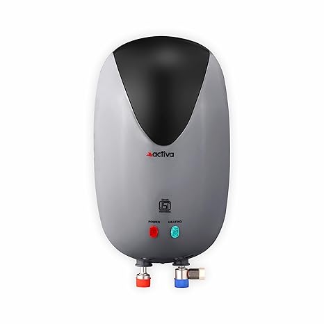 Activa 3 Liters Quick Water Heater Geyser, 3 KVA ISI Copper Element, 0.7mm Anti Rust Coated 304L Pure Stainless Steel Tank, Auto Cut-Off, ABS Body, BEE 5 Start Rated, 5 Year Warranty - Grey & Black