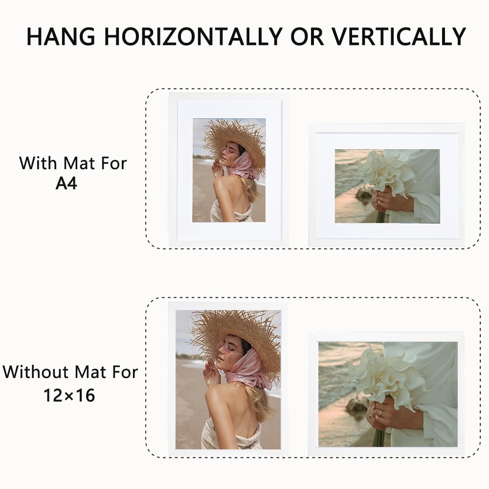 White Wooden Picture Frame 12x16 with Mount for A4 print, Set of 2, 12x16 Inch Frame - Image 3