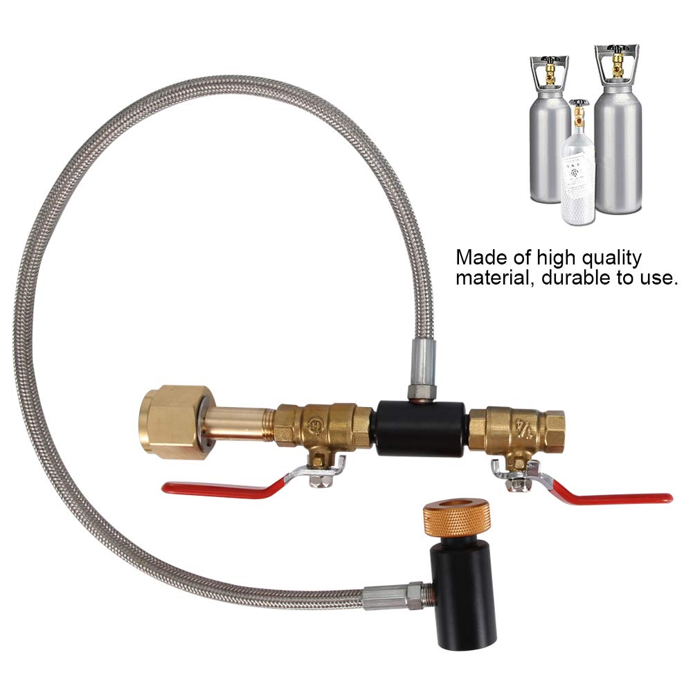 Adattatore di ricarica CO2 con tubo, G1/2 CO2 cilindro ricarica adattatore con tubo per il riempimento del serbatoio Sodastream 24" senza misuratore, con 2 valvole di accensione/spegnimento, durevole