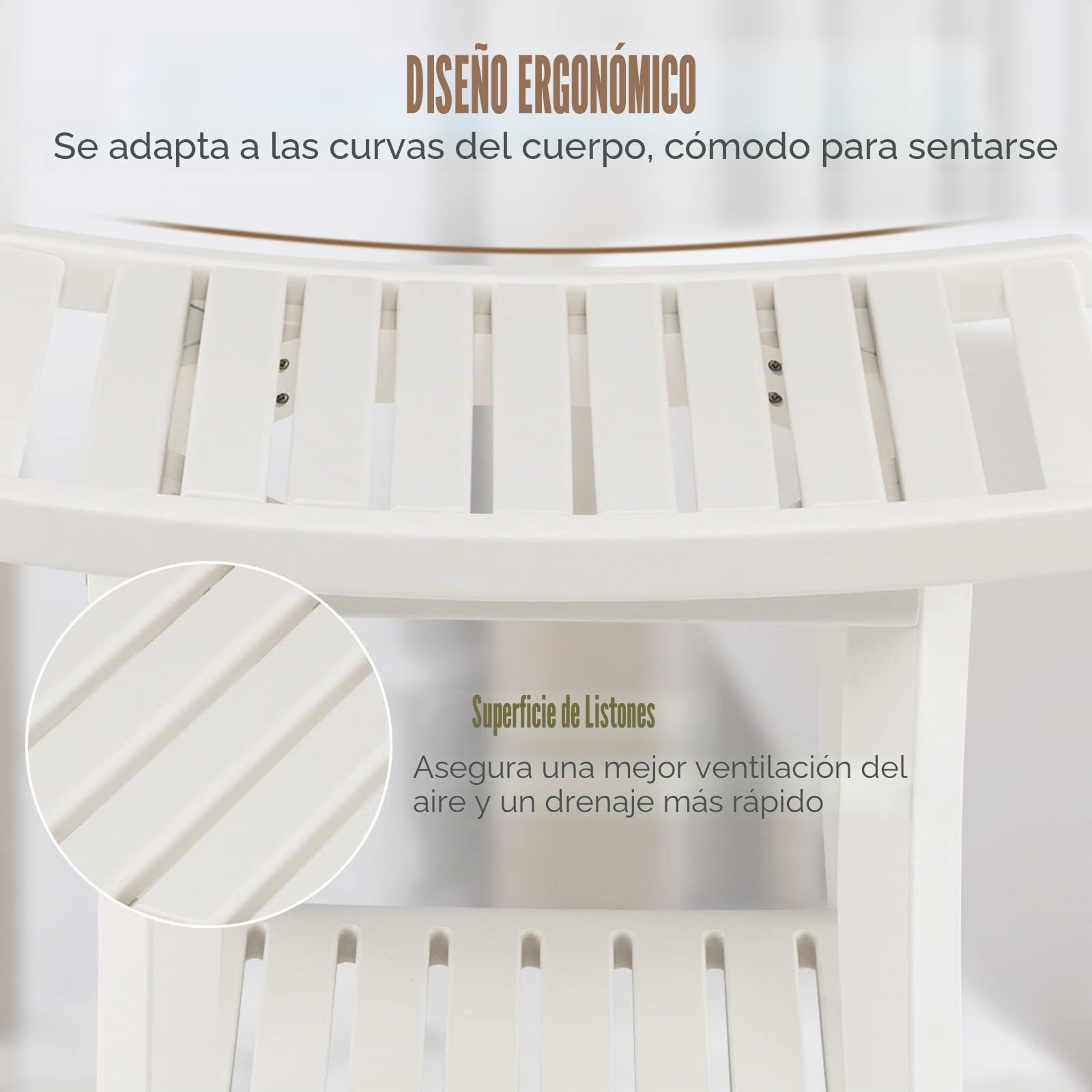 RELAX4LIFE Taburete de Baño Sólido de 2 Niveles, Banco de Ducha de HDPE Resistente al Agua con Toallero de Asiento Curvo, Taburete Bajo con Estante de Almacenamiento con Esquinas Redondeadas, Blanco