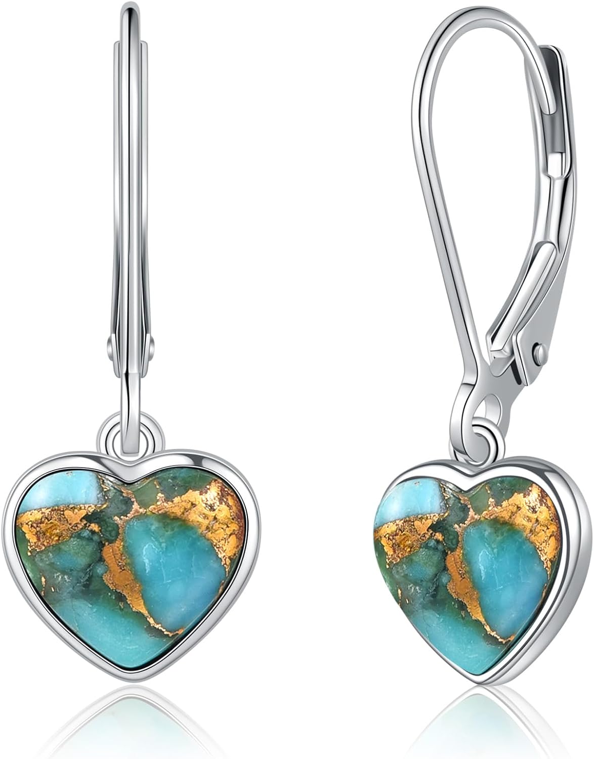 Heart Natural Turquoise Earrings for Women - Top AAA Grade, Hypoallergenic 925 Sterling Silver Leverback Dangle Earrings, Trendy Jewelry Gifts for Her