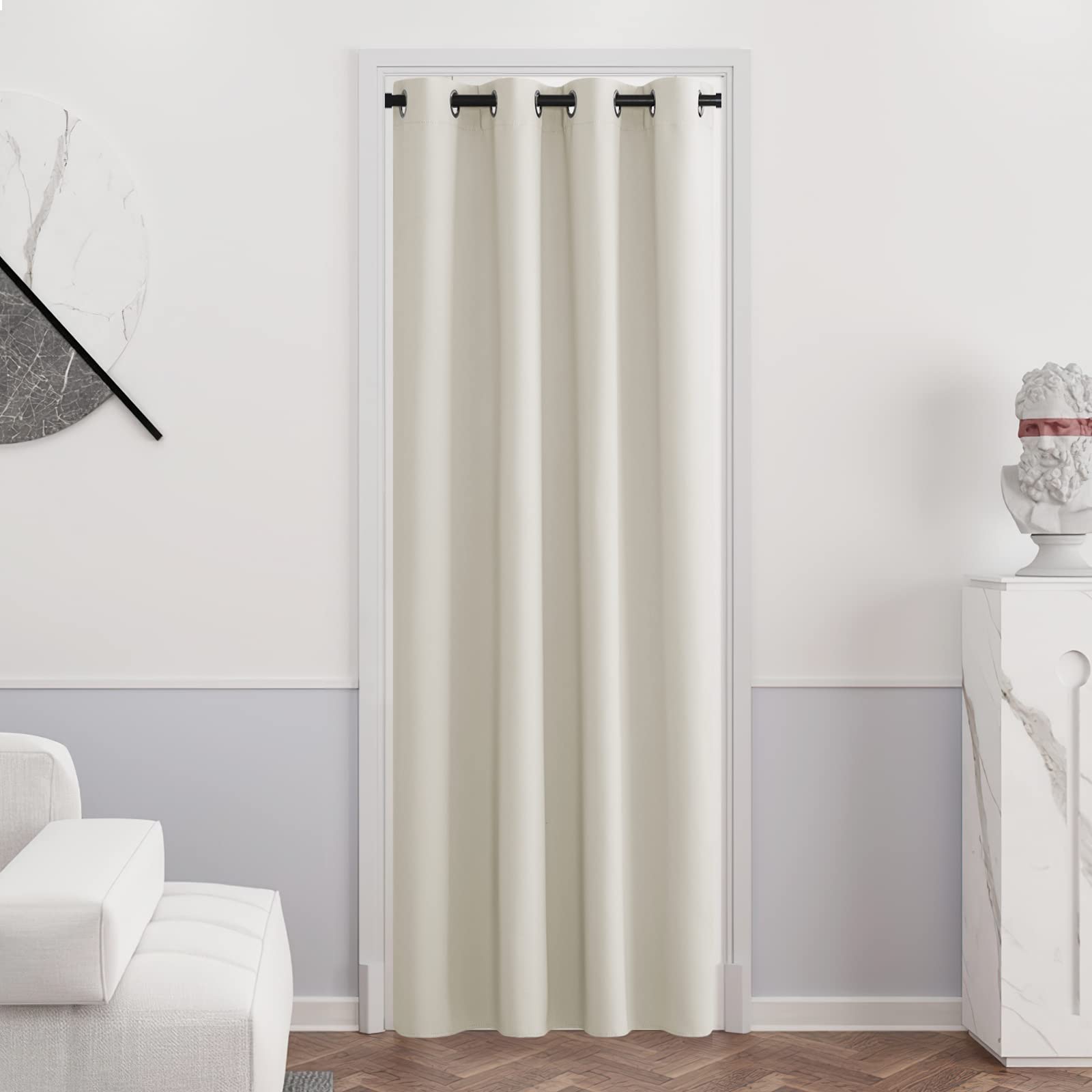 PONY DANCE Tenda per Porta Tende Oscuranti con Anelli - Tenda Termica per Camera da Letto Tende Salotto Tenda Oscurante per Finestra 1 Pezzo L 132 x A 210 cm, Beige Chiaro