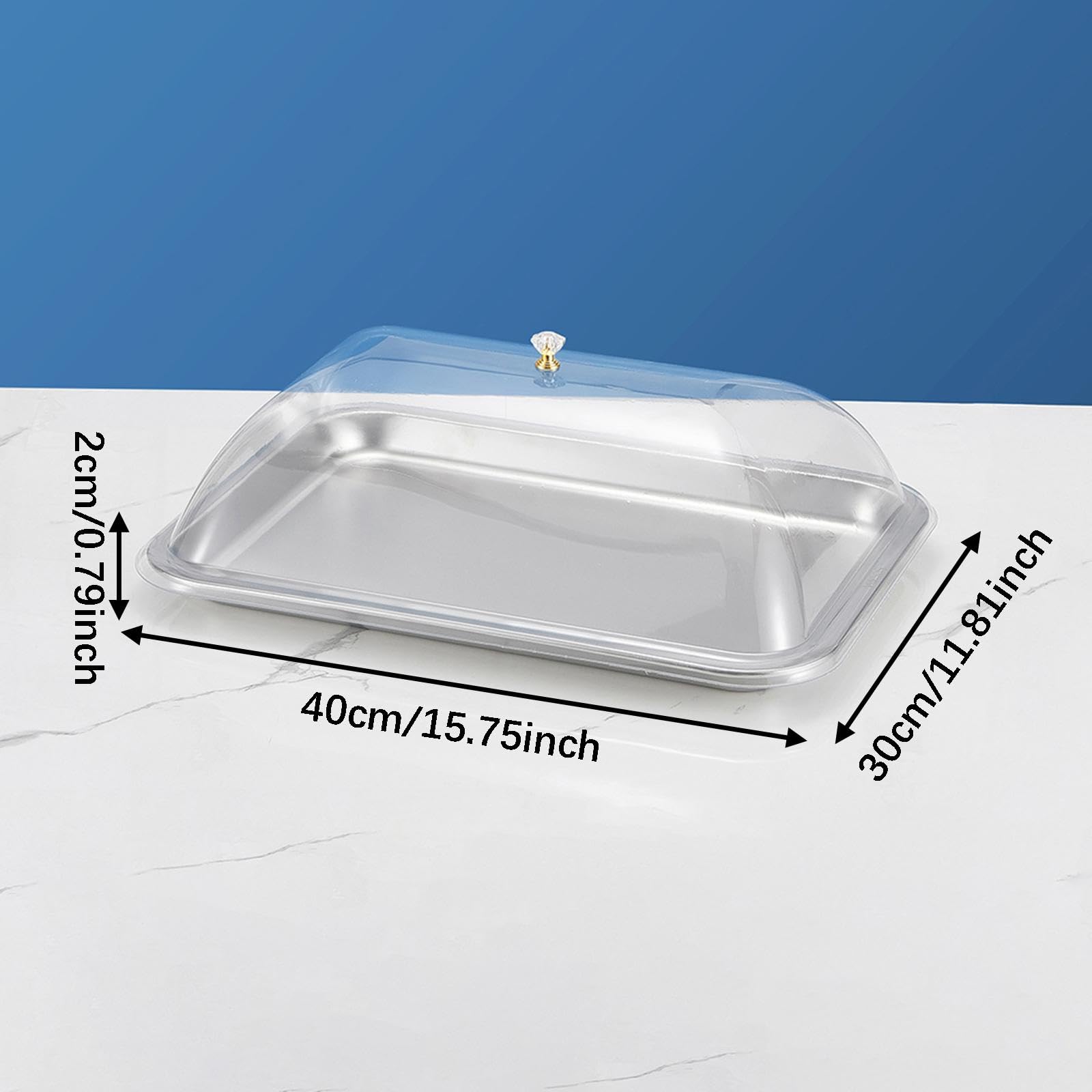 Serviertablett Edelstahl Servierplatte mit Deckel Rechteckige Kuchenplatte Snackplatte mit Staubschutz Vielseitig Verwendbar für Hochzeit Empfang, 40x30x2cm