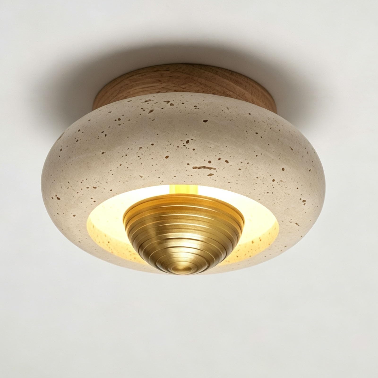 LUOYAOB Modern Travertine Flush Mount Ceiling Light Natural Stone Wood