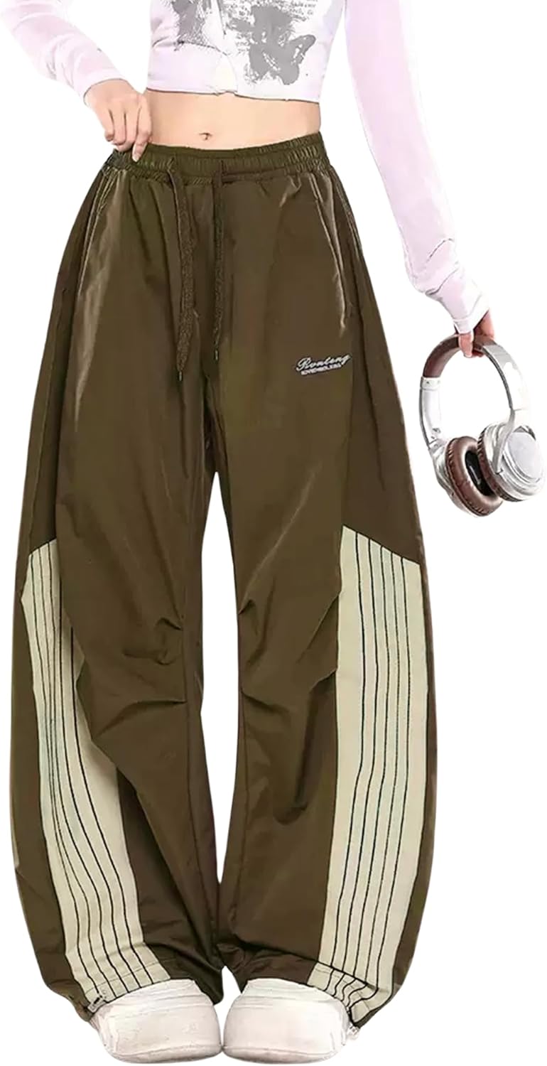 Vamtac Striped Track Pants Women Baggy Sweatpants Casual Parachute Wide Leg Cargo Pants Y2k with Drawstring
