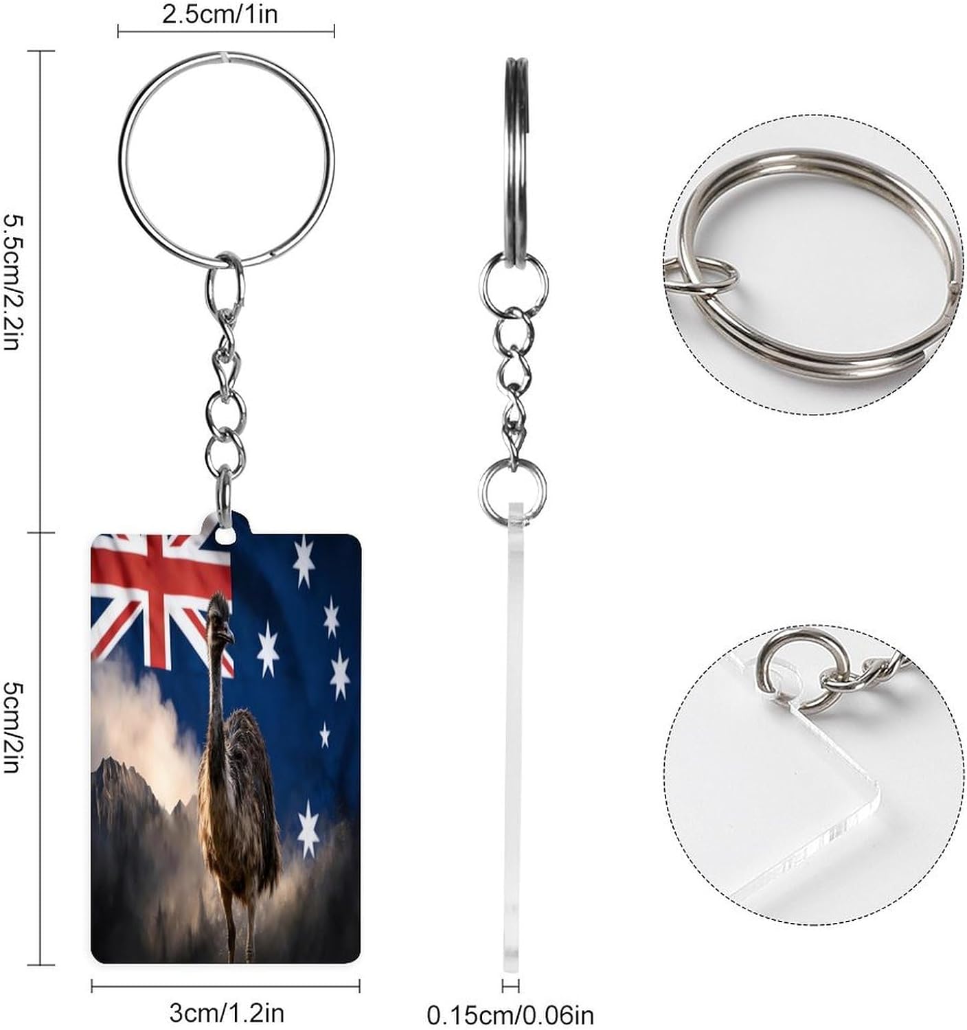 The Australian Emu Flag Funny Acrylic Keychain Key Ring image 2