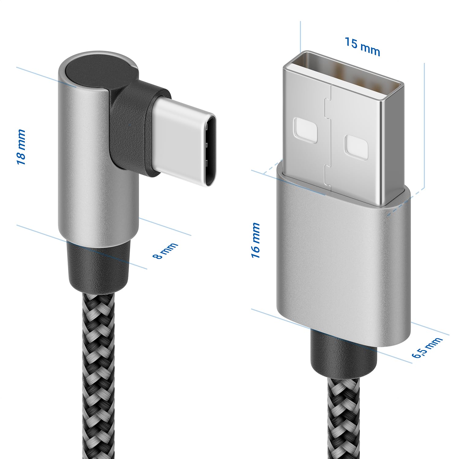 deleyCON 0,15m Cavo USB A a USB C - Spina USB-C Angolata a 90° - Cavo di Ricarica USB-A a USB-C Corto da 15cm per iPhone 15 16 Pro Max Samsung S24 S23 S22 Pixel iPad Pro MacBook Air Tablets Switch PS5