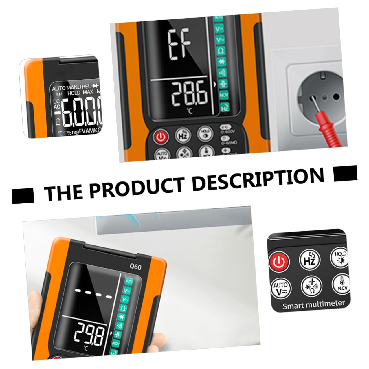 Luxshiny Q60 Digital Multimeter Auto-ranging Electrical Repair Tool with Ncv Detection, True Effective Value, Diode Testing, Data Hold, Backlight Screen, Continuity Buzzer, Neutral Line