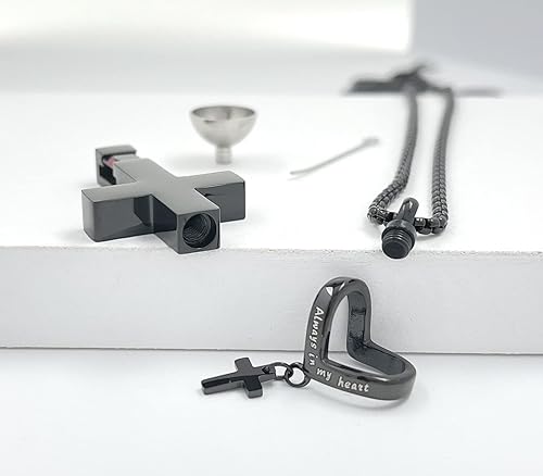 Vista 7 de YOUFENG Collares de urna de piedras de nacimiento para cenizas, cruz cremación, urna para cenizas humanas, recuerdo conmemorativo, medallón