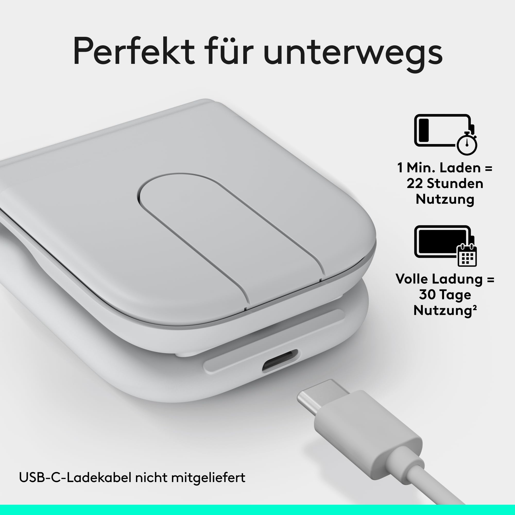 Logitech Mobi Fold, ultramobile Maus für unterwegs, klein und leicht, Touch-Scroll, leise Klicks, 4K DPI, Bluetooth, für Windows-PC, Mac, Chromebook, Android, iPad - Weiß