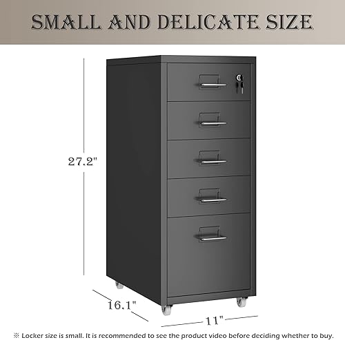 Miniatura 3 de BEESTMUEBLE Gabinete de almacenamiento móvil con 5 cajones, gabinete de almacenamiento de metal grueso con ruedas y cerradura, gabinete de