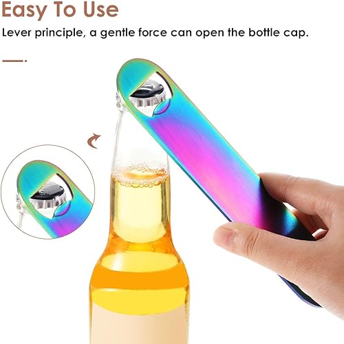 Miniatura 2 de Abrebotellas plano de acero inoxidable resistente de 7 pulgadas, para bar, cocina, boda, fiesta de cumpleaños (láser, rosa degradado, natural,