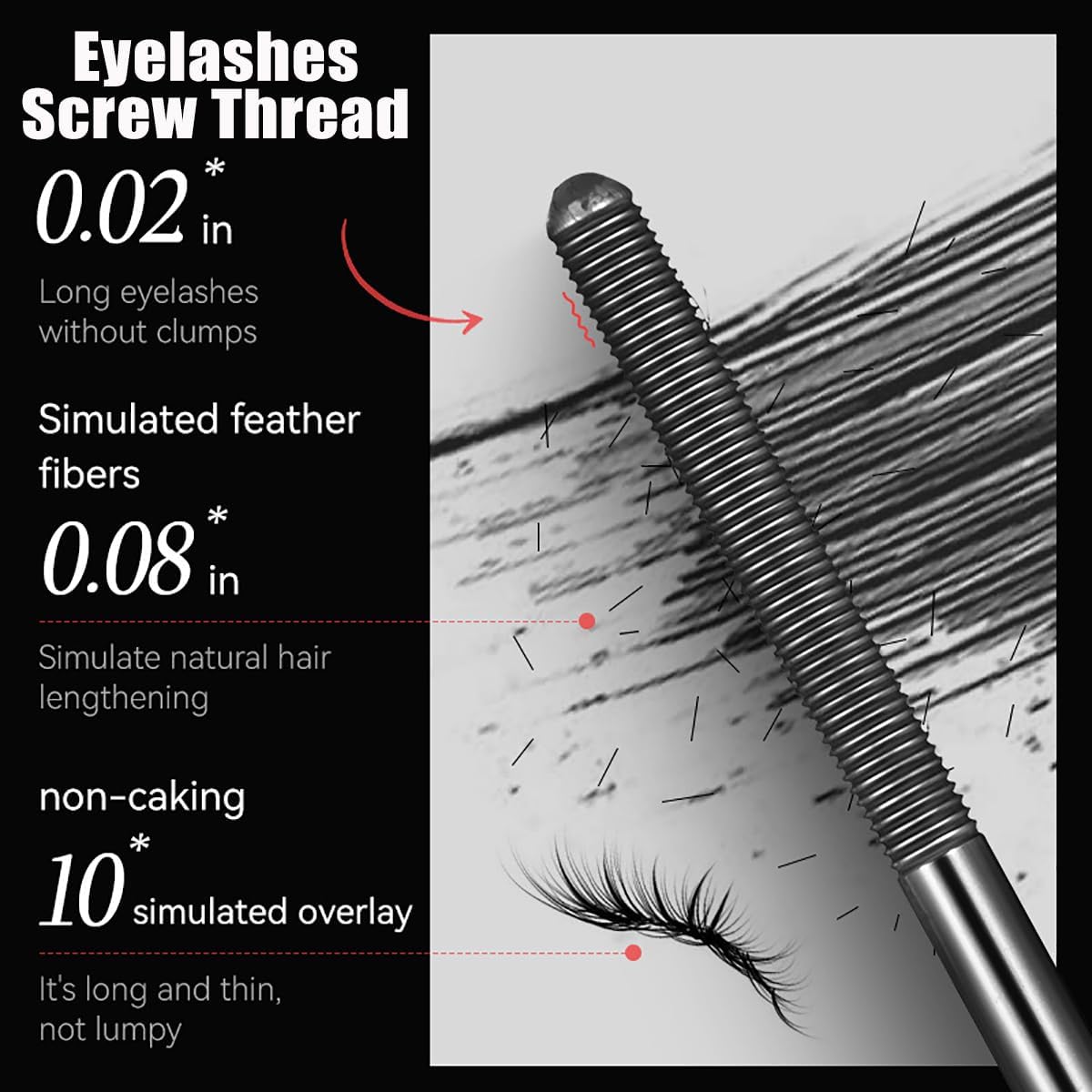 Wimperngrundierung mit Stahlrohr, natürliche, wischfeste, lang anhaltende Wimperntusche mit Gewinde für einen verdichtenden Effekt, wasserfeste 3D-Wimperntusche mit Curling-Eisen (1PC,Black)