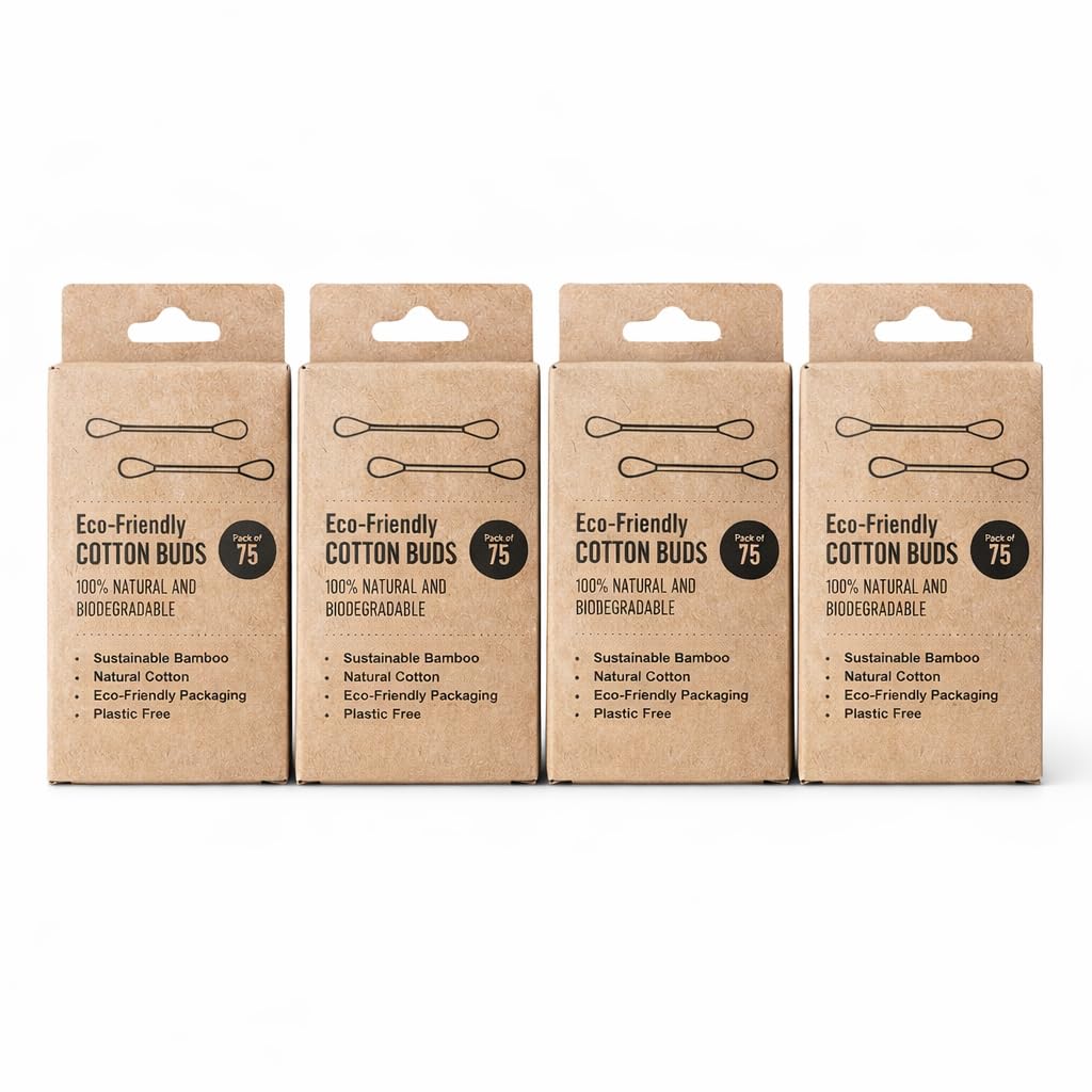 Bamboo Cotton Buds, 100% Natural and Biodegradable, Plastic-Free Packaging, 75 Count per Pack of 4-picture-22