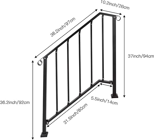 Miniatura 2 de Baoz Pasamanos para escalones al aire libre, se adapta a 2 o 3 escalones, pasamanos de hierro forjado, barandillas de mano de transición,