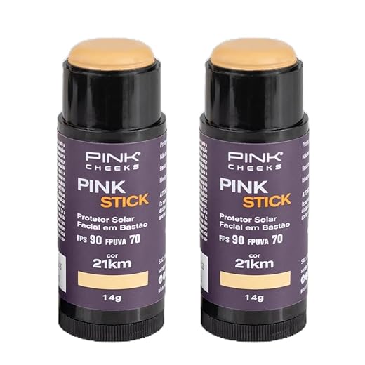 Combo de 2 unidades de Pink Stick Protetor Solar Facial FPS90 FPUVA70 14g Pink Cheeks (21km)
