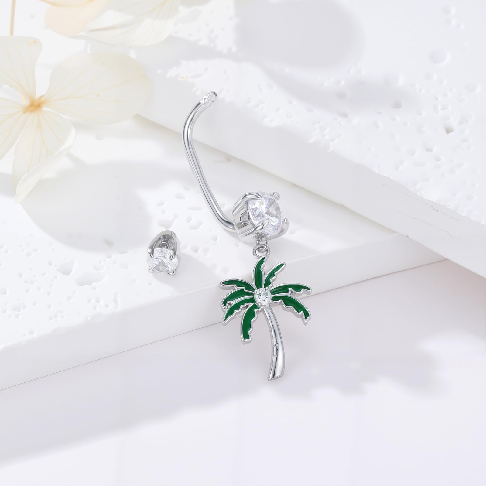 PROESS Bauchnabelringe Palme 925 Sterling Silber Bauchpiercing Schmuck Hypoallergenene Bauchnabelringe Geschenke für Frauen