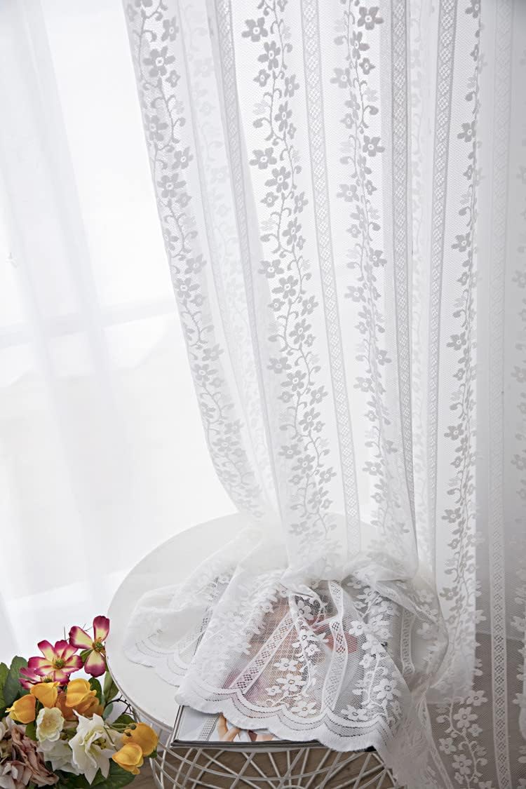 Fine Woven Lace Flower Elegant Sheer Curtains Window Treatments Living Room Bedroom Balcony(1 Panel, W 100 x L 102 inch, White)