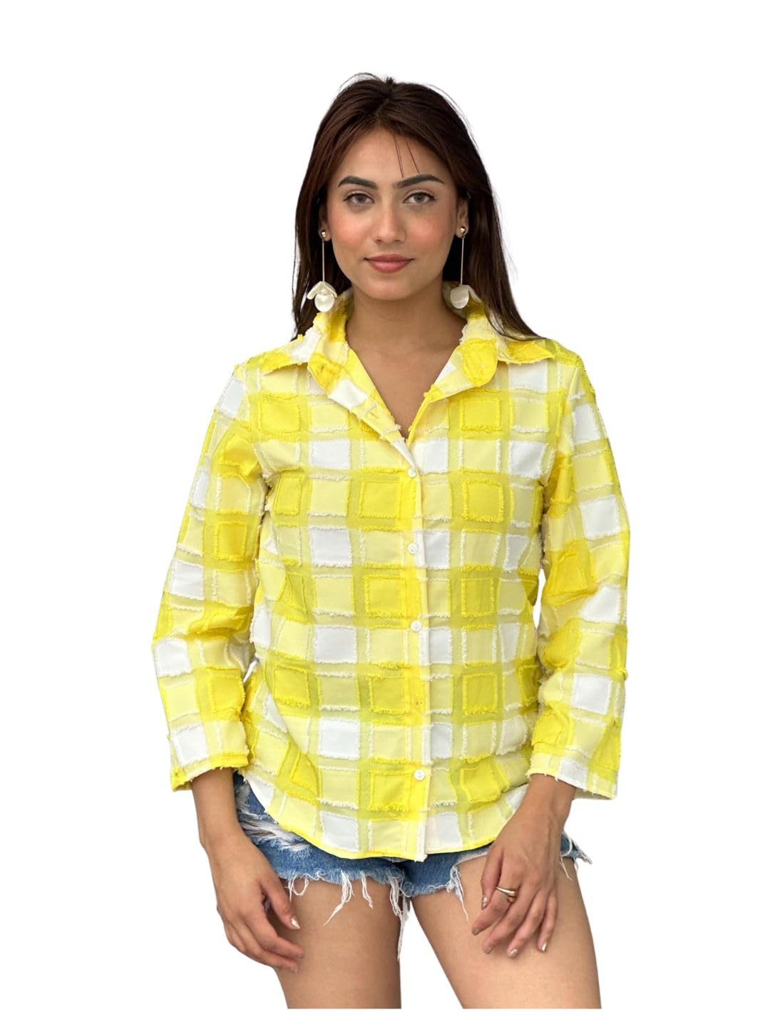 tandul Women's Checkered Yellow Checkered Shirt Western - for Women - Soft & Breathable Fabric & Comfortable Outfits for Office, Casual, Festive & Party (11345)-picture-12