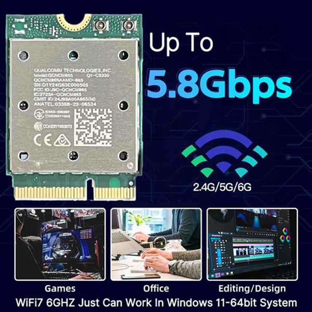 Scheda WiFi Wireless Tri Band 2.4G / 5G / 6Ghz con Bluetooth 5.4 QCNCM865 WiFi7 Tri Band Wireless Adapter Network Wireless Bluetooth 5.4 Wireless Wi-Fi per Win11