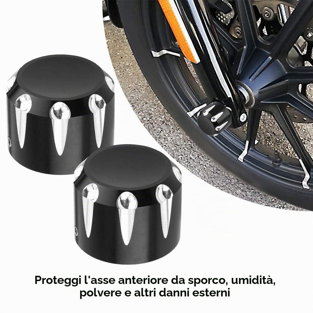 2 Pz Alluminio CNC Moto Asse Anteriore Del Cranio Dado Bullone Tappo di Copertura Harley Assi Copre Moto Dado Breakout Copertura Anteriore 03 Electra Glide Softail Classic 2012 Hd Street 1999(Nero)