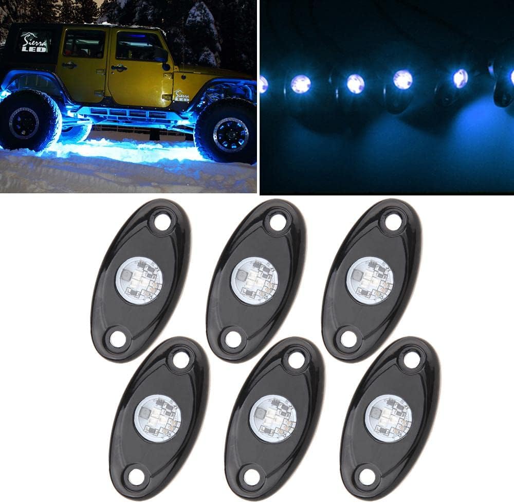 SUNPIE 6 Pods Blue LED Rock Lights Kits for Off Road Truck Car ATV SUV Motorcycle Under Body Glow Light Lamp Trail Fender Lighting