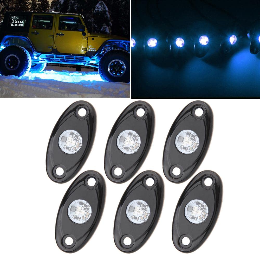 SUNPIE 6 Pods Blue LED Rock Lights Kits for Off Road Truck Car ATV SUV Motorcycle Under Body Glow Light Lamp Trail Fender Lighting