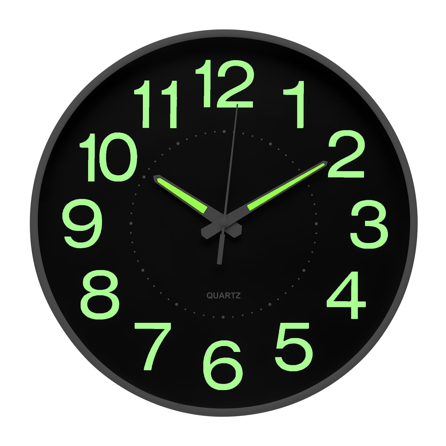 bakbrand Night Light Wall Clock 12 Inch Non-Ticking Silent Luminous Decor Clock Black Round Glow in The Dark Battery Operated Wall Clocks for Home/Garage/Office/Living Room/Bedroom/Kitchen