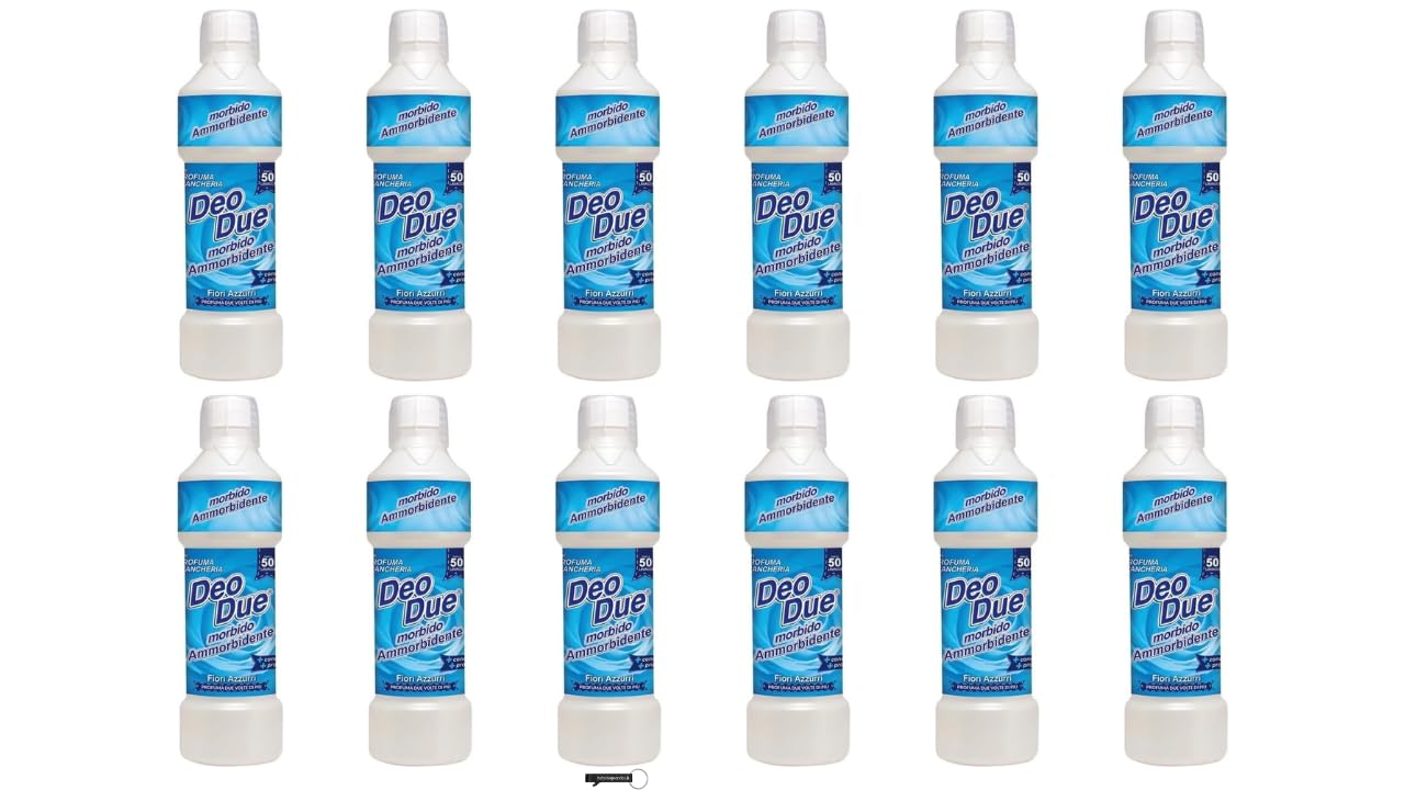 12x DEO DUE Konzentrierter Weichspüler Blaue Blumen, 1 Liter, 50 Waschgänge, für alle Kleidungsstücke,+ Italy Shop Service Kostenloser Schlüsselanhänger