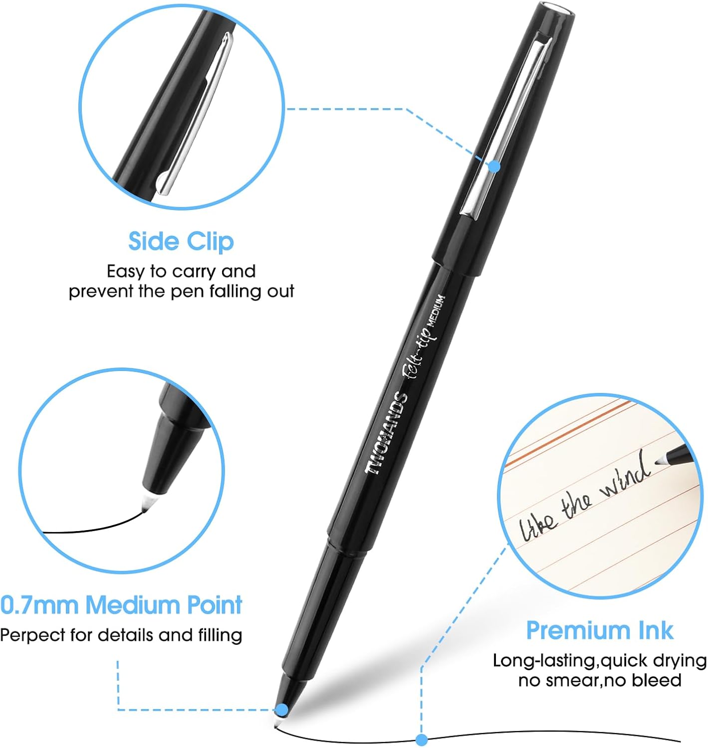 TWOHANDS Felt Tip Pens Fine Point Marker Pens,Black Fineliners,Medium Point(0.7mm),Journaling, Note Taking,Writing Markers,Fast Dry,12 count, 22011 - Image 3