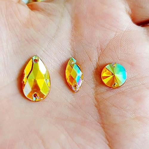 Miniatura 4 de 150 piezas de diamantes de imitación acrílicos con parte trasera plana, diseño de ojo de caballo, forma redonda, mezcla de colores AB (amarillo)