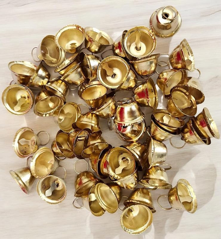 Image of Set of 25 Golden Metallic Bells for DIY Crafts, Pooja Mandir, Christmas Tree, Toran, Latkan & Festive Home Decoration