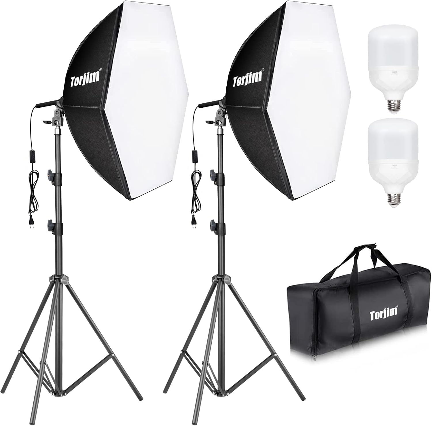 Torjim Softbox Photography Lighting Kit, Professional Photo Studio Lighting with 2x27x27in Soft Box | 2X 85W 3000-7500K E26 LED Bulb,Continuous Lighting Kit for Video Recording, Portraits Shooting : Electronics