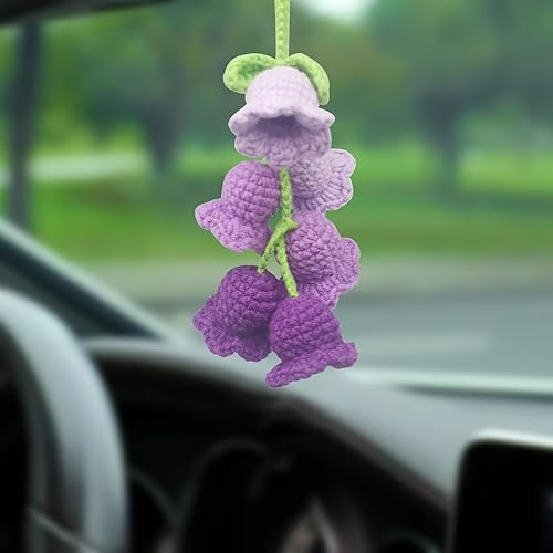 Miniatura 6 de Adorno colgante para espejo retrovisor de automóvil, cesta de flores de ganchillo, accesorio para plantas, adorno de automóvil hecho a mano,