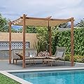 PURPLE LEAF 10' x 10' Outdoor Retractable Pergola with Sun Shade Canopy Patio Metal Shelter for Garden Porch Beach Pavilion Natural Wood Grain Frame Gazebo Modern Yard Grill Pergola